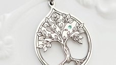 Lantisor Chic Bijoux IMPREUNA - Samanta iubirii, copac stilizat cu smarald natural, Argint 925