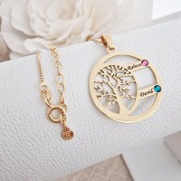 Lantisor Copacul Vietii ARMONIE - Personalizat cu 2 Nume si Cristale Swarovski - Argint 925 placat cu Aur Galben 18K - 1