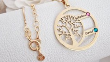 Lantisor Copacul Vietii ARMONIE - Personalizat cu 2 Nume si Cristale Swarovski - Argint 925 placat cu Aur Galben 18K