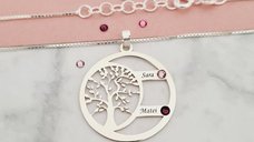 Lantisor Copacul Vietii ARMONIE - Personalizat cu 2 Nume si Cristale Swarovski - Argint 925
