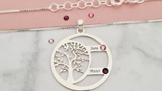 Lantisor Copacul Vietii ARMONIE - Personalizat cu 2 Nume si Cristale Swarovski - Argint 925