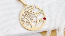 Lantisor Copacul Vietii ARMONIE - Personalizat cu 3 Nume si Cristale Swarovski - Argint 925 placat cu Aur Galben 18K