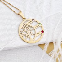 Lantisor Copacul Vietii ARMONIE - Personalizat cu 3 Nume si Cristale Swarovski - Argint 925 placat cu Aur Galben 18K - 1