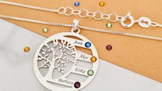 Lantisor Copacul Vietii ARMONIE - Personalizat cu 4 Nume si Cristale Swarovski - Argint 925