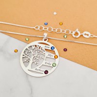 Lantisor Copacul Vietii ARMONIE - Personalizat cu 4 Nume si Cristale Swarovski - Argint 925 - 1