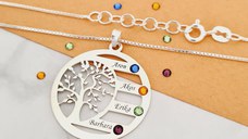 Lantisor Copacul Vietii ARMONIE - Personalizat cu 4 Nume si Cristale Swarovski - Argint 925