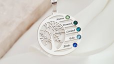 Lantisor Copacul Vietii ARMONIE - Personalizat cu 5 Nume si Cristale Swarovski - Argint 925