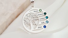 Lantisor Copacul Vietii ARMONIE - Personalizat cu 5 Nume si Cristale Swarovski - Argint 925