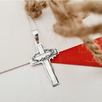 Lantisor Crucea de lemn cu Coroana de spini - Bijuterie cu Har - Argint 925 - 1