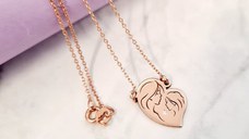 Lantisor cu Diamant natural - Pandantiv Inima - Mama si fiica - Argint 925 placat cu Aur Roz 18 K
