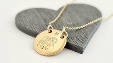 Lantisor cu Diamant Natural Personalizat - Cuplu Sarut Dulce - Banut 12 mm din Aur Galben 14K