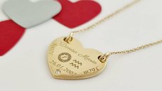 Lantisor cu Diamant Natural Personalizat - Inima 15 mm - Botez - Aur Galben 14K