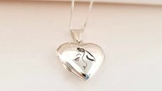 Lantisor cu medalion inima 20 mm cu poza in interior - Personalizat cu gravura mama si bebe - Argint 925