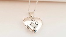 Lantisor cu medalion inima 20 mm cu poza in interior - Personalizat cu gravura mama si bebe - Argint 925