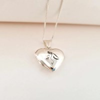 Lantisor cu medalion inima 20 mm cu poza in interior - Personalizat cu gravura mama si bebe - Argint 925 - 1