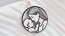 Lantisor cu medalion rotund - Piesă de suflet - mama si bebe Argint 925 - Lant forzatina