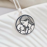 Lantisor cu medalion rotund - Piesă de suflet - mama si bebe Argint 925 - Lant forzatina - 1