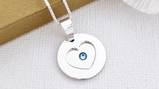 Lantisor cu pandantiv 2 banuti suprapusi - un banut cu mesaj ascuns si cristal Swarovski - un banut decupat - Argint 925