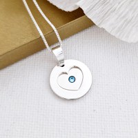 Lantisor cu pandantiv 2 banuti suprapusi - un banut cu mesaj ascuns si cristal Swarovski - un banut decupat - Argint 925 - 1