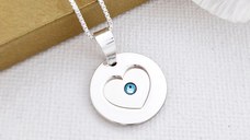 Lantisor cu pandantiv 2 banuti suprapusi - un banut cu mesaj ascuns si cristal Swarovski - un banut decupat - Argint 925