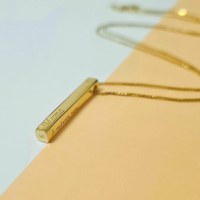 Lantisor cu pandantiv bara plina argint masiv personalizata - Argint 925 placat cu Aur galben 18k - 1