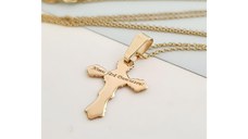 Lantisor cu pandantiv Cruce - Gravura personalizata - Aur Galben 14K