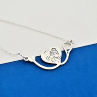 Lantisor cu pandantiv personalizat - Stetoscop cu simbol gravat - Mama si copii - Argint 925 - 1