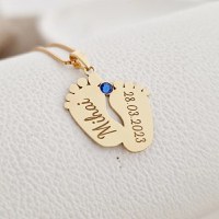 Lantisor cu pandantiv Picioruse gravate - Argint 925 placat cu Aur Galben 18K, Cristal Swarovski - 1