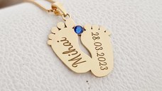 Lantisor cu pandantiv Picioruse gravate - Argint 925 placat cu Aur Galben 18K, Cristal Swarovski