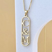 Lantisor cu pandantiv - placuta personalizata cu initiale decupate in interior - Argint 925 placat cu Aur Galben 18K - 1