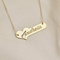 Lantisor cu pandantiv placuta personalizata cu nume si Diamant Natural - Argint placat cu Aur Galben 18K - 1