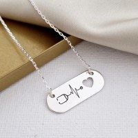 Lantisor cu pandantiv placuta personalizata cu stetoscop si inima decupata- Argint 925 - 1