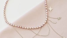 Lantisor cu Perle - Aventura in Cosmos - Model sirag perle rice mov cu lant si pandantive agatate - Argint 925