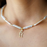 Lantisor cu Perle - Darul din inima - Model sirag de perle stick silver cu bilute si pandantiv din Argint 925 placat cu Aur Galben 18K - 1