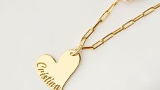 Lantisor cu Perle - Inima Personalizata - Argint 925 cu Aur Galben 18K si 3 Perle Baroc
