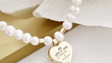 Lantisor cu Perle - Medalionul amintirilor INIMA - Model sirag de perle - Aur Galben 14K