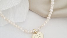 Lantisor cu Perle - Medalionul amintirilor INIMA - Model sirag de perle - Aur Galben 9K