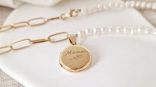 Lantisor cu Perle - Medalionul amintirilor ROTUND - Combinație lant cu zale dreptunghiulare si perle - Argint 925 placat cu Aur galben 18K