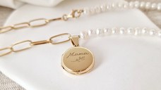 Lantisor cu Perle - Medalionul amintirilor ROTUND - Combinație lant cu zale dreptunghiulare si perle - Argint 925 placat cu Aur galben 18K