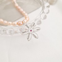 Lantisor cu Perle - Misterul petalelor - Model sirag perle rice peach si pandantiv floare cu Rubin - Argint 925 - 1