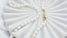 Lantisor cu Perle - model sirag de perle Rice Albe de apa dulce - Argint 925 placat cu Aur Galben 18K