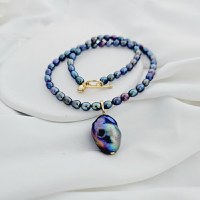 Lantisor cu Perle - model sirag de perle Rice Peacock de apa dulce - Argint 925 placat cu Aur Galben 18K - 1
