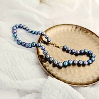 Lantisor cu Perle - model sirag de perle rotunde peacock de apa dulce- Argint 925 placat cu Aur Galben 18K - 1