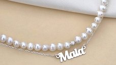 Lantisor cu Perle - Nume melodios - Model 2 straturi cu sirag perle si lantisor cu numele tau - Argint 925