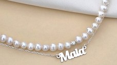 Lantisor cu Perle - Nume melodios - Model 2 straturi cu sirag perle si lantisor cu numele tau - Argint 925