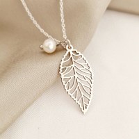 Lantisor cu picatura de Perla - Frunza dantelata - Argint 925 - 1