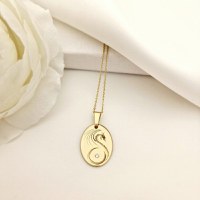 Lantisor Dragon Legendar - Pandantiv oval cu Diamant natural - Aur Galben 14K - 1