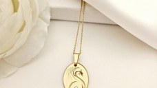 Lantisor Dragon Legendar - Pandantiv oval cu Diamant natural - Aur Galben 14K