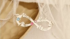 Lantisor Etern - Infint cu 4 nume decupate si cristale Swarovski - Argint 925