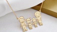 Lantisor Familia mea frumoasa - 4 membri - Argint 925 placat cu Aur Galben 18K